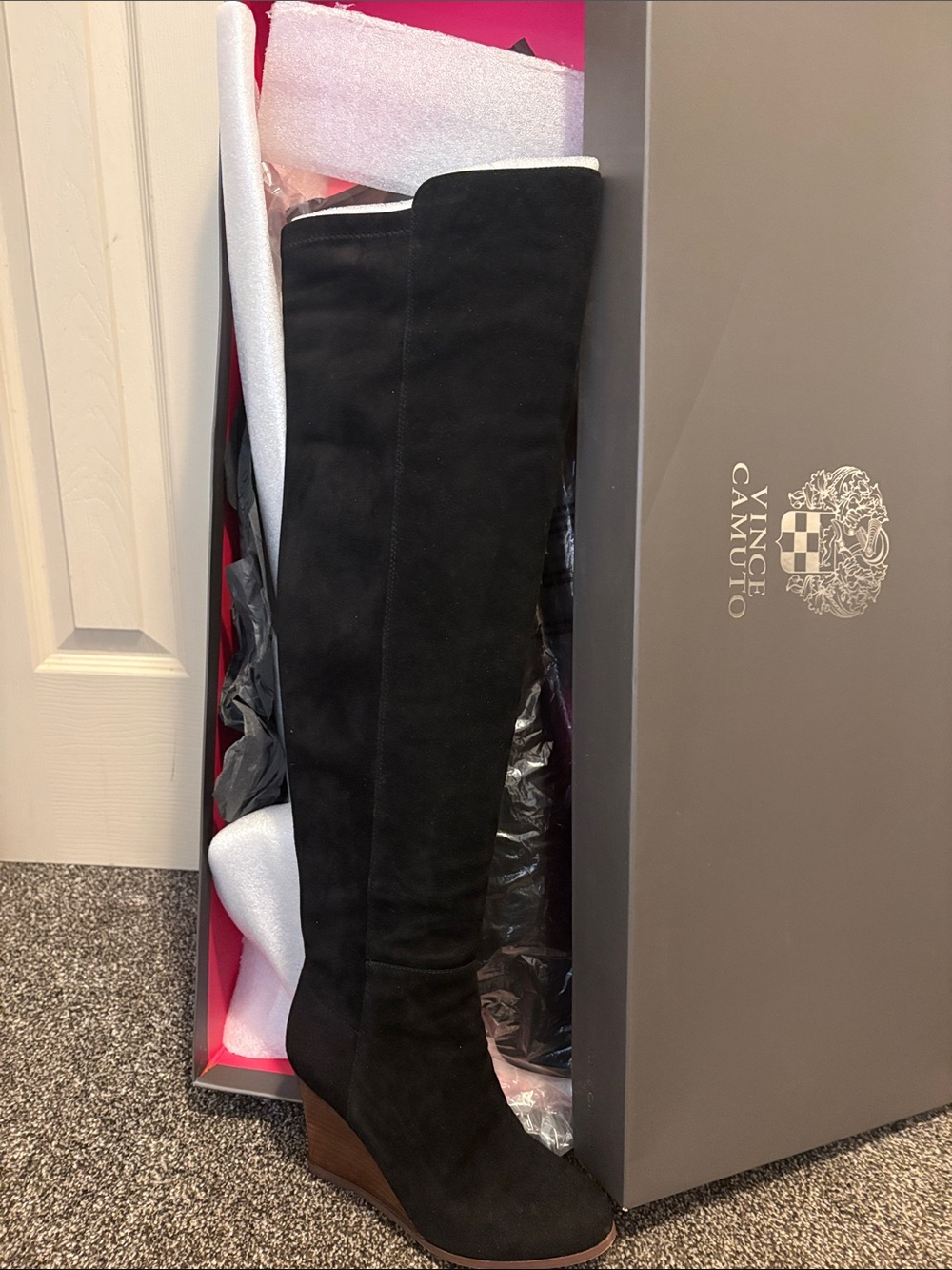 Vince Camuto Black Suede Over-the-Knee Wedge Boots